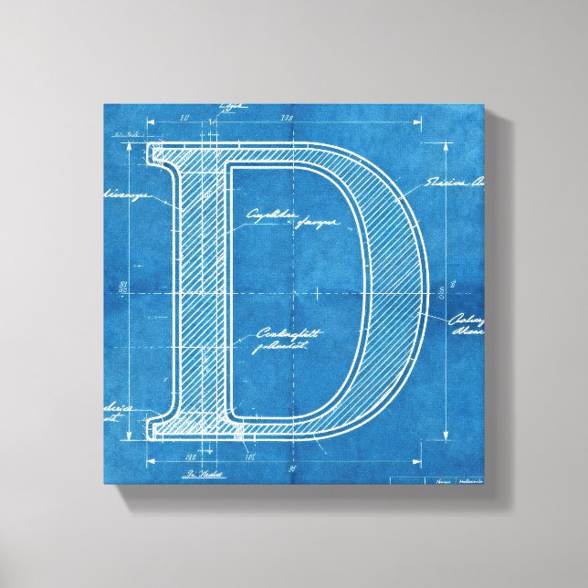 Blueprint Monogram Letter D Canvas Print (Front)