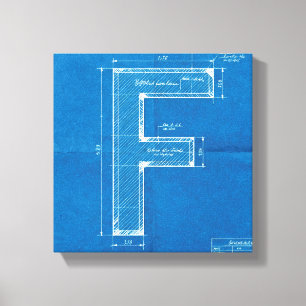 Blueprint Monogram Letter F Canvas Print