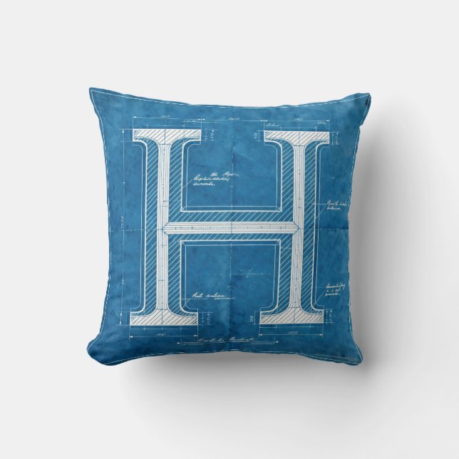 Blueprint Monogram Letter H Cushion (Front)