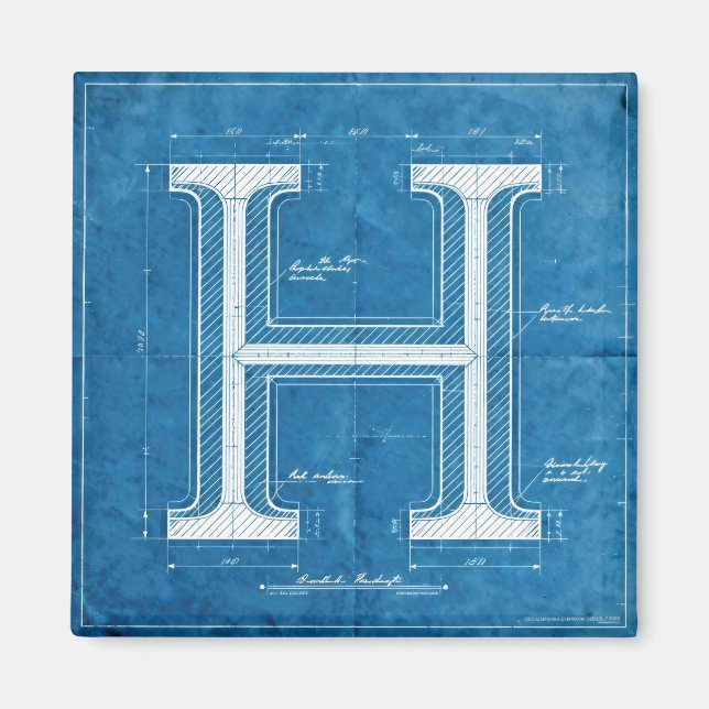 Blueprint Monogram Letter H Magnet (Front)