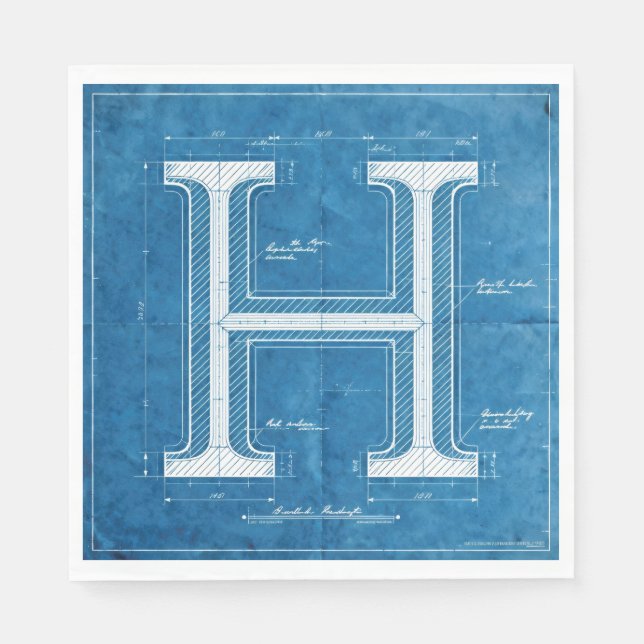 Blueprint Monogram Letter H Napkin (Front)