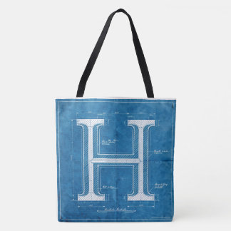 Blueprint Monogram Letter H Tote Bag