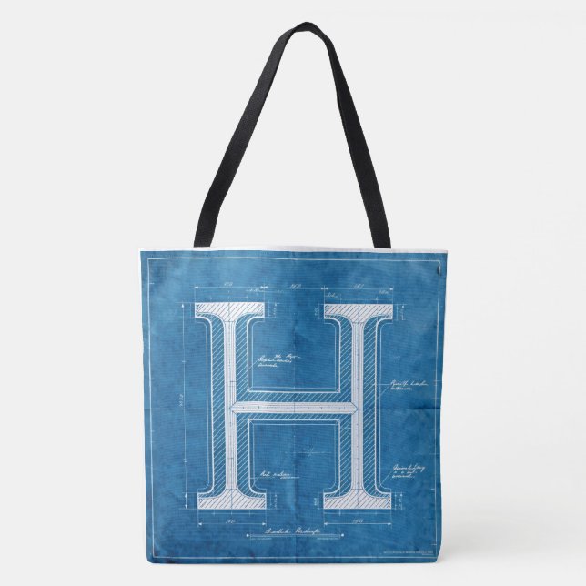 Blueprint Monogram Letter H Tote Bag (Front)