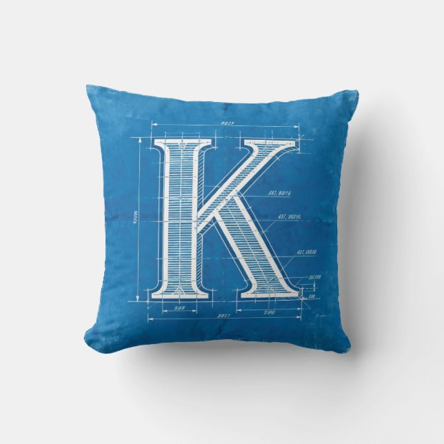 Blueprint Monogram Letter K Cushion (Front)