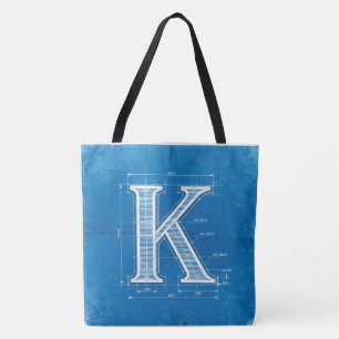 Blueprint Monogram Letter K Tote Bag
