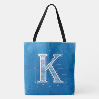 Blueprint Monogram Letter K Tote Bag