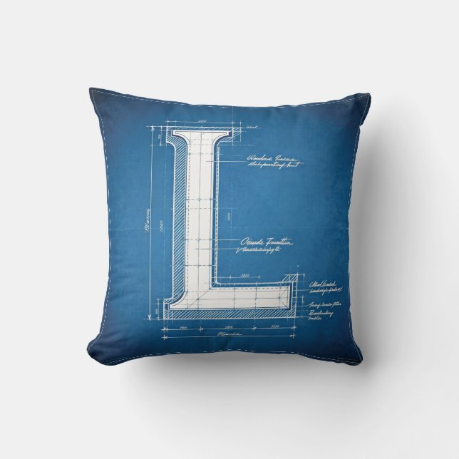 Blueprint Monogram Letter L Cushion (Front)