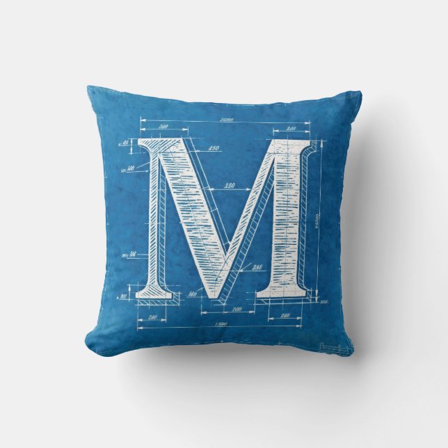 Blueprint Monogram Letter M Cushion (Front)