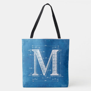 Blueprint Monogram Letter M Tote Bag