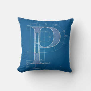 Blueprint Monogram Letter P Cushion