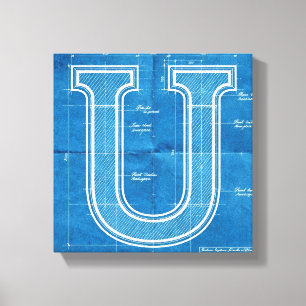 Blueprint Monogram Letter U Canvas Print