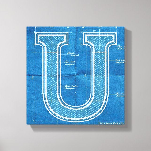 Blueprint Monogram Letter U Canvas Print (Front)