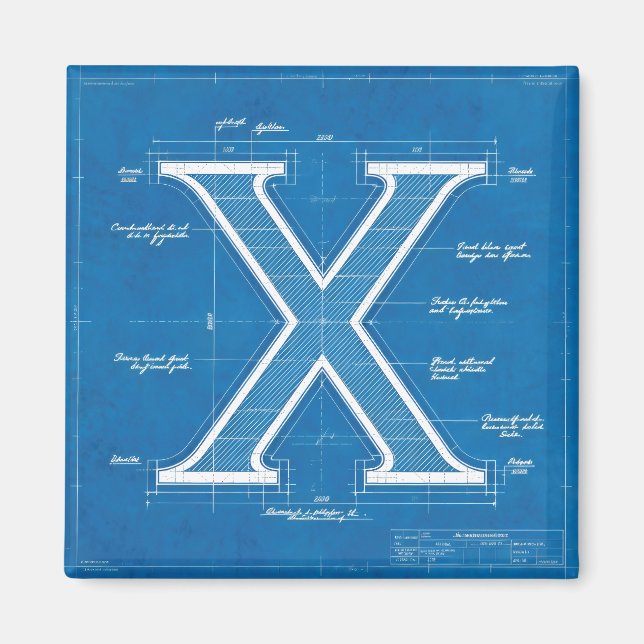 Blueprint Monogram Letter X Magnet (Front)