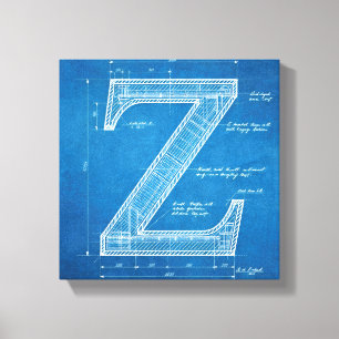 Blueprint Monogram Letter Z Canvas Print