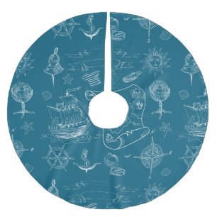 Blueprint Nautical Graphic Pattern Brushed Polyester Tree Skirt