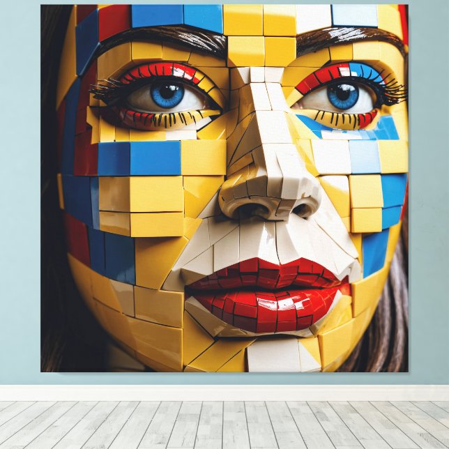 "Blueprint of Humanity" – A Cubist Portrait Canvas Print (Insitu(Wood Floor))