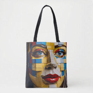 "Blueprint of Humanity" – A Cubist Portrait Tote Bag