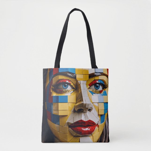 "Blueprint of Humanity" – A Cubist Portrait Tote Bag (Front)
