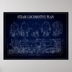 BLUEPRINT of STEAM LOCOMOTIVE Poster