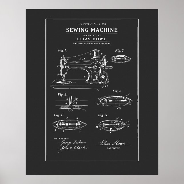 Blueprint Sewing machine Patent Poster (Front)
