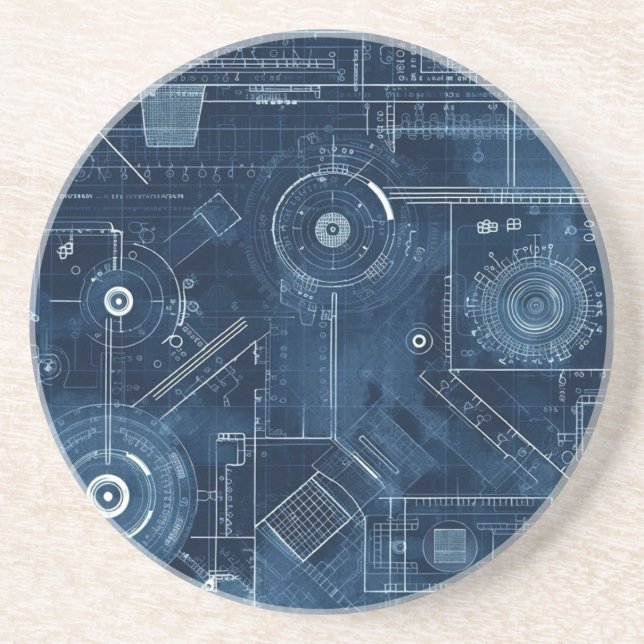 Blueprint Technical Drawing Geometric Coaster (Front)