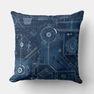 Blueprint Technical Drawing Geometric Cushion