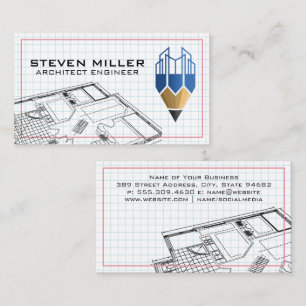Blueprints Architect Logo Grid Lined Business Card