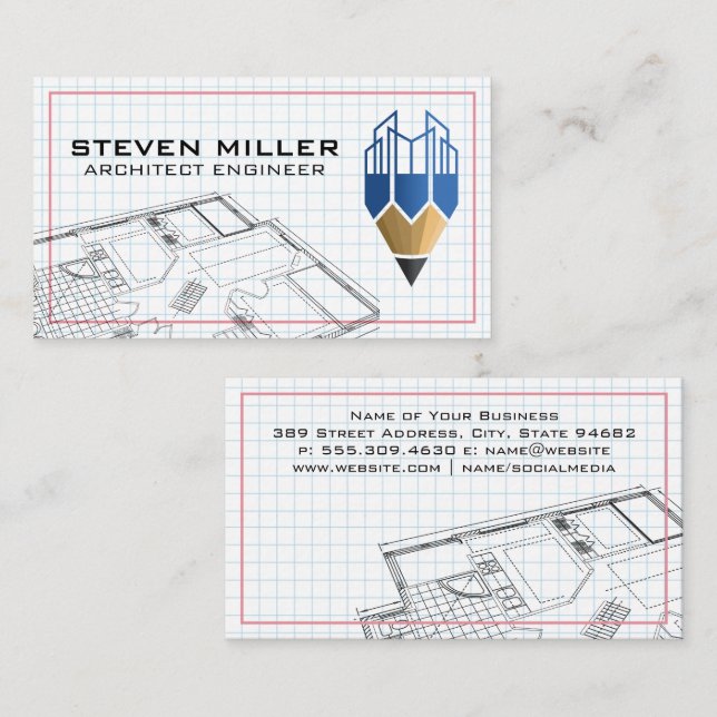 Blueprints | Architect Logo | Grid Lined Business Card (Front/Back)