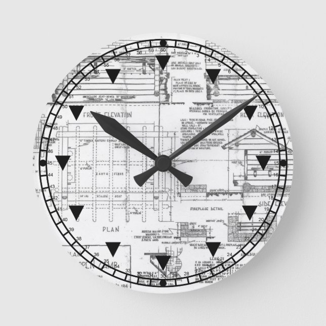 Blueprints Round Clock (Front)