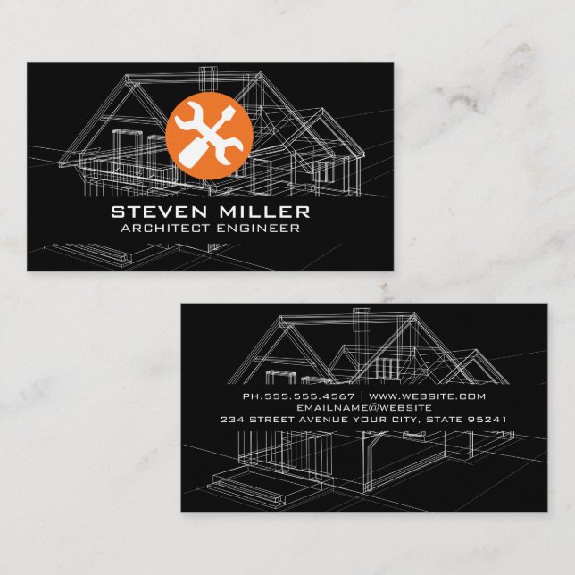 Blueprints Schematics | Architect Carpentry Tools Business Card (Front/Back)