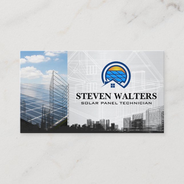 Blueprints | Solar Panel Logo | Technology Business Card (Front)