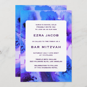 BluePurpl Watercolor Custom QRCode Bar/Bat Mitzvah Invitation