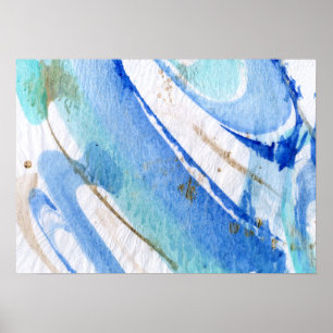 Blues 003 Abstract Watercolor Textured Paper Poster