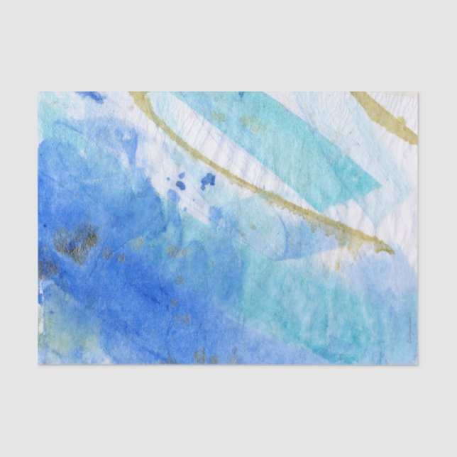 Blues 005 Abstract Watercolor Painted Tissue Paper (Front)