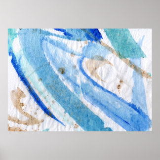 Blues 006 Abstract Watercolor Textured Paper Poster