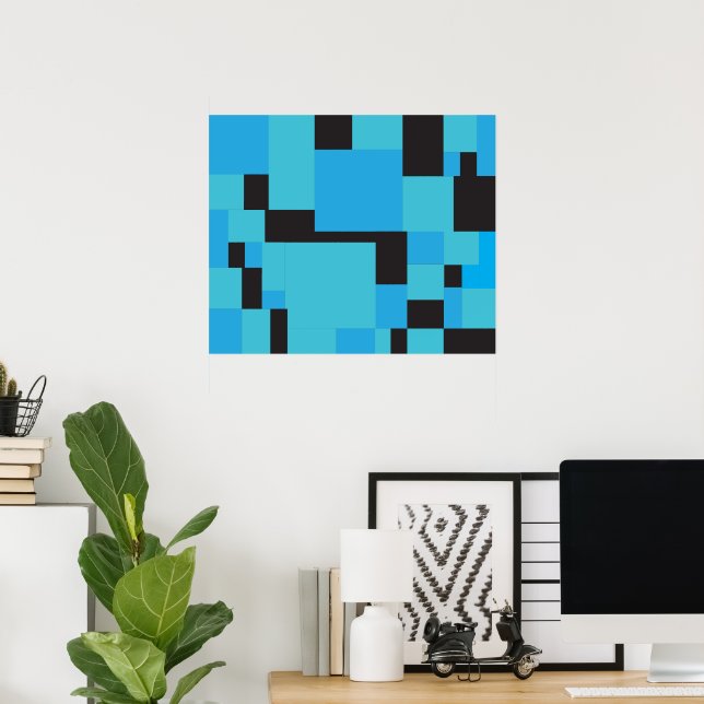 Blues and Black Abstract Art Geometric Design  Poster (Home Office)