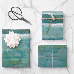 Blues And Teals Abstract Abstract Beach Coastal Wrapping Paper Sheet
