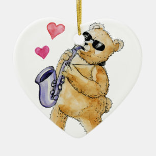 Blues bear ceramic tree decoration