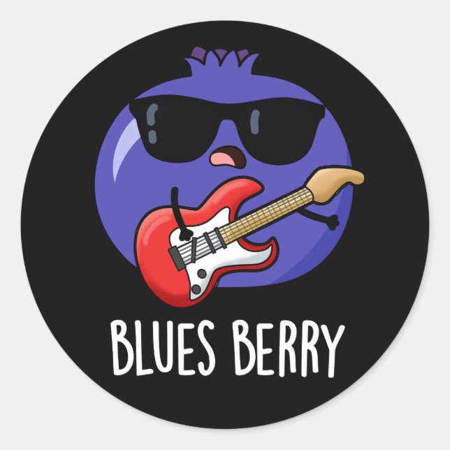 Blues Berry Funny Fruit Pun Dark BG Classic Round Sticker (Front)