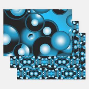 Blues Concentric Circle Orbital Abstract Art  Wrapping Paper Sheet
