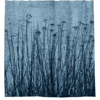 Blues Dried Plants Primitive Gingham Shower Curtain