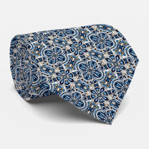 Blues, Gold & White Art Deco Pattern   Tie