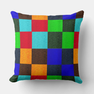 Blues Greens Multi Coloured Mosaic Checks Pattern, Cushion