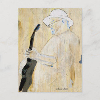 Blues Guitarist Painting in Orange and browns Postcard