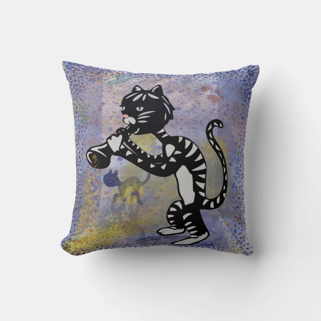 Blues in the Night Jazz Kitty Pillow (Front)