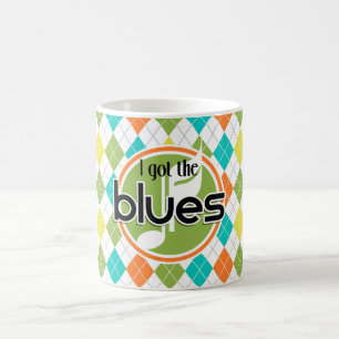 Blues Music; Colourful Argyle Pattern Coffee Mug