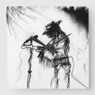 Blues Music Live Band Guitar Sketch Art Square Wall Clock