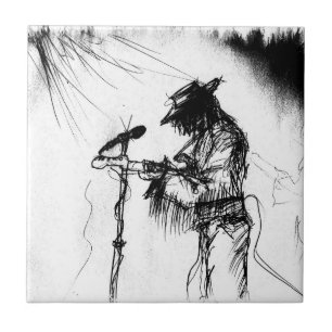 Blues Music Live Band Guitar Sketch Art Tile