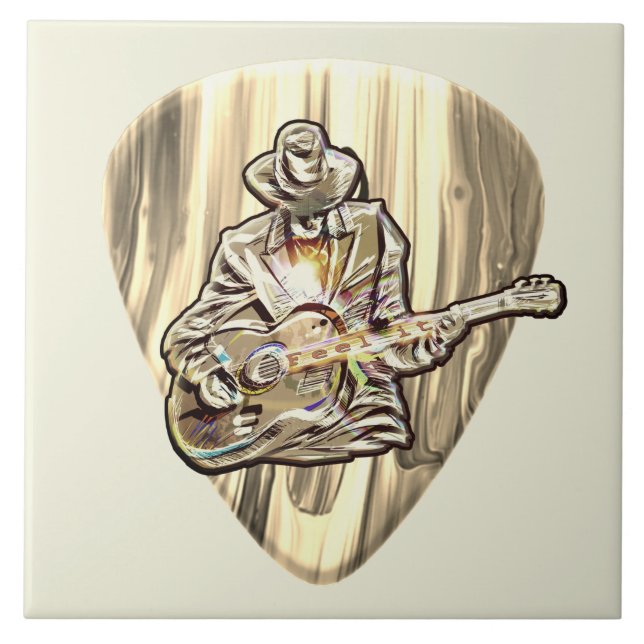 Blues Musician behind Pick - Feel the music        Tile (Front)