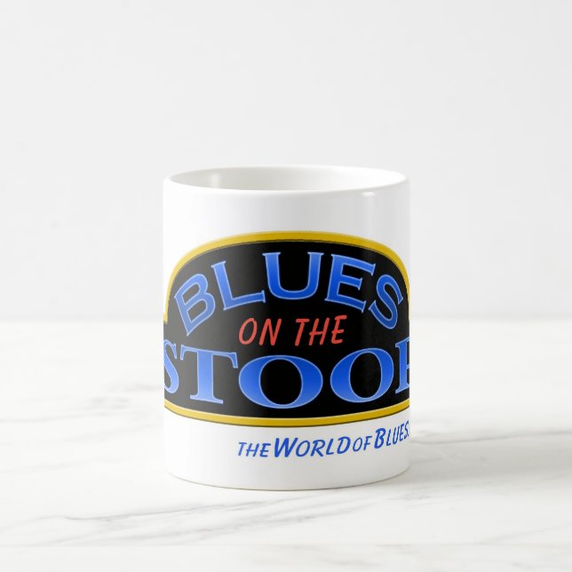 BLUES on the STOOP coffee mug with BOTS sign (Center)